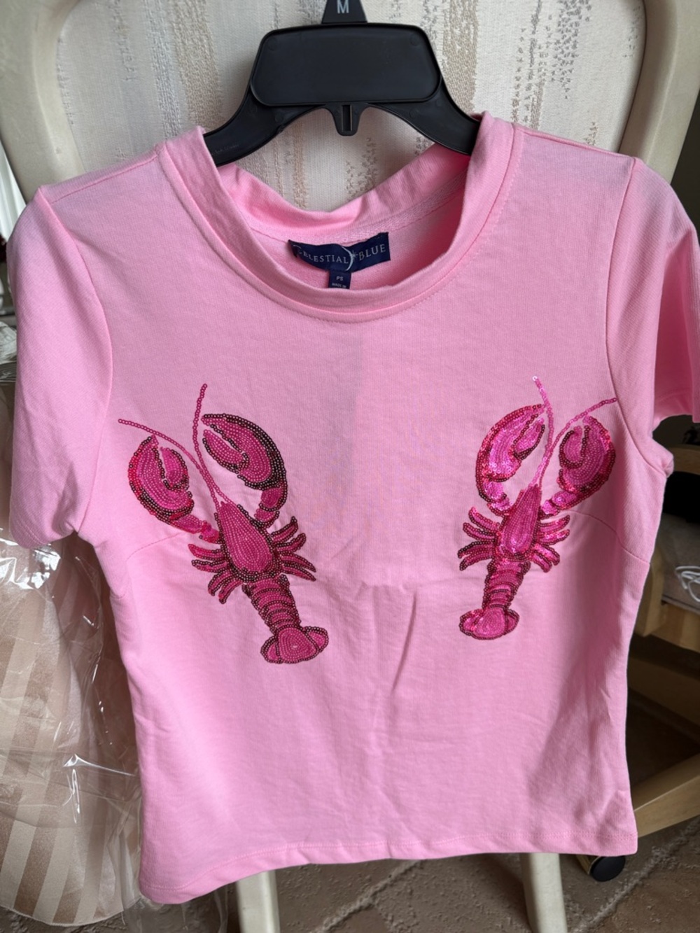 Pink Sequin Lobster Short Sleeve Tee